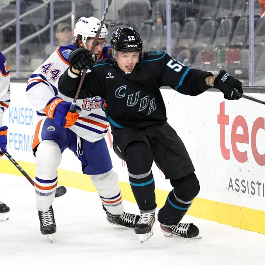 Darian Kielb (44) and Tristen Robins (52) battle for position behind the net