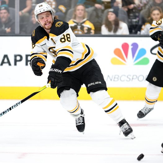 David Pastrnak chases a loose puck