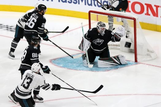 Mathew Barzal (13) opens the scoring in the championship game with a goal past goalie Devan Dubnyk